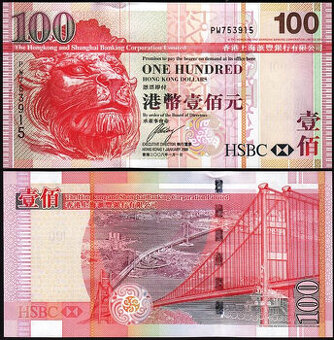 Hongkong - 100 Dolarů bankovka, 2008, UNC