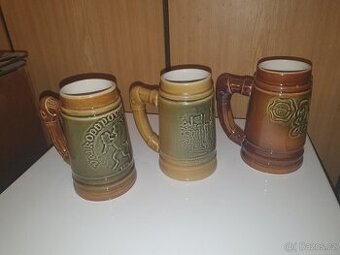 Pulitr, korbel keramika Bechyně 3ks. Kozel Prazdroj Hluboká