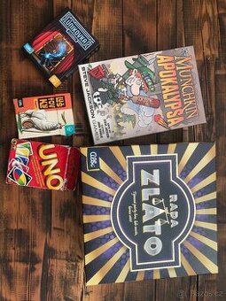Společenské hry Rada nad zlato, Munchkin, Únikovka, Lušťovky