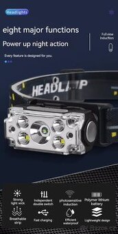 čelovka Strong 5LED kempování rybaření. NOVÁ