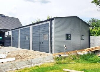 Plechová hala 7×11,5m – stříbrný/grafit tmavý matný