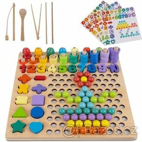 Dřevěná didaktická hra počítání - barvy - chytání rybiček