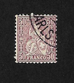 9 - Známka Švýcarsko - Mi:43 (r.1881) - vláknitý papír