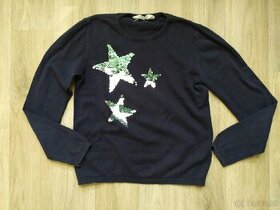 Svetr hvězdy, flitry, H&M, crop top mikina,vel.146/152 - 1