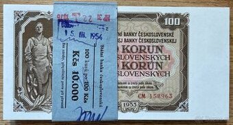 RARITNÍ BALÍČEK 100 Kčs 1953 s bankovní páskou UNC - 1
