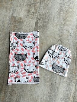 Bavlněný komplet čepice,tunelový nákrčník, kočičky, 52-54 cm