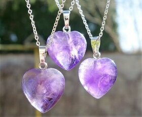 Srdíčko růženín ametyst, křišťál ocel. náhrdelník na krk