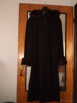 kabát dámský zimní -  flauš - kapuce - odepínací kožešina