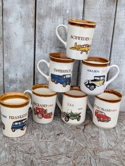 Retro hrnky England – oldtimery, letadla & motorky (7 ks)