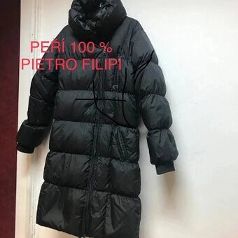 Prosivany perovy dlouhy kabat oversize zipy 38
