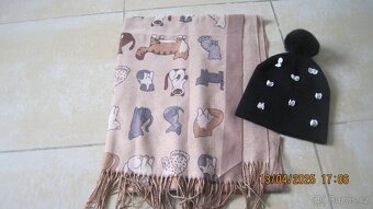 Šála TCHIBO, čepice černá s bambulí LINDEX - 1