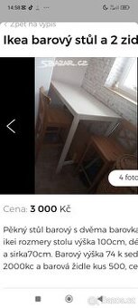 Barový stůl ikea s zidlemi