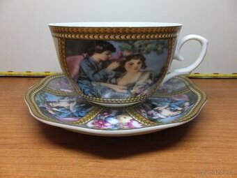 Krásný šálek s podšálkem, Čínský porcelán značený.