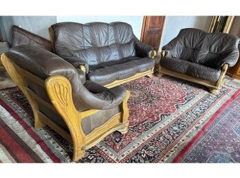 Dubová rustikální kožená sedačka, 3788 - 1