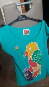 Dámské (dívčí) triko tyrkysové s papouškem vel. M - 1