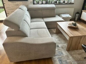 Rohová sedací souprava Brico, světle hnědá látka, pravý roh