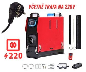Naftové topení, dálkový ovladač s LCD, 12V a 220 V, odpočet