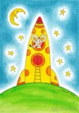 Prodám veselý obraz pro děti - Sýrová raketa - reprodukce A4 - 1