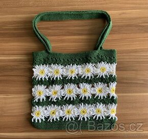 Háčkovaná taška kytičky tmavě zelená - doprava zdarma