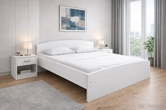 Manželská postel 180x200 včetně roštu. Bílá