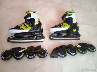 Roustoucí brusle na led plus kolečka 33-36