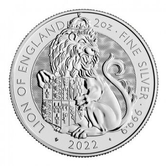 Stříbrná mince Royal Tudor Beasts 2oz Lion 2022 v kapsli