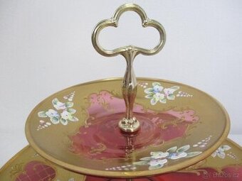 Velký starožitný etažer , smalty , 2 patra , TOP STAV