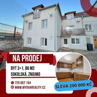 Prodej prostorného bytu 3+1, 86 m2 - Sokolská, Znojmo