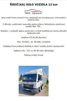 Řidič(KA) nákladního auta MAN 12 t ,,C,,