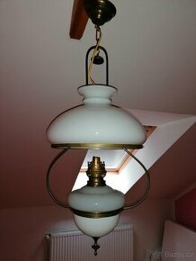 Starožitný lustr, opálové sklo (původně petrolejová lampa) - 1