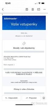 2 Vstupenky na dnešní koncert Imagine Dragons Praha
