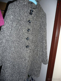 Kabát flaušový šedý+černý vzor, dámský vel.42