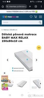 Dětská pěnová matrace 150x80x10cm baby max relax