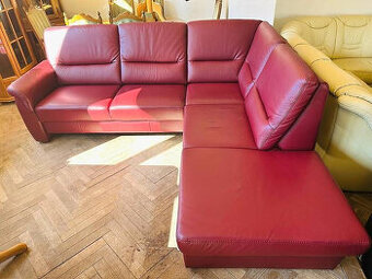 949 Kožená rohová sedací souprava sedačka vínová