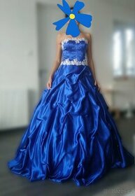 Svatební/ společenské modrobílé šaty princeznovské - 1