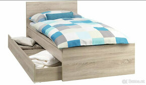 Dřevěná postel 90x200 cm se šuplíkem dub sonoma -MŮŽU DOVÉZT
