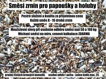 Zrniny, směsi zrnin pro papoušky a holuby - osobně/poštou