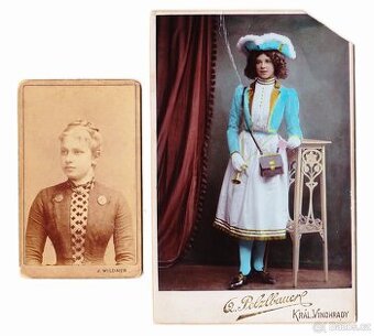 Starožitné fotoportréty mladých dam na kartónu, rok cca 1875