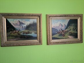 2 obrazy z 19.století, myslivecký motiv
