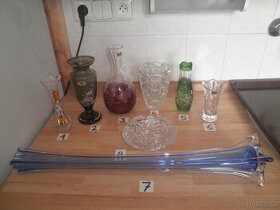 Vázy skleněné,broušené + popelník a sklenice