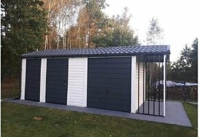 PLECHOVÁ GARÁŽ 5 x 4 + přístřešek na dřevo - 1