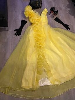 Plesove žluté saty dlouhe korzetove maturitni 38