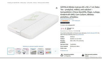 GOYSILA Dětská matrace 83 x 50 x 7 cm Oeko-Tex – prodyšná