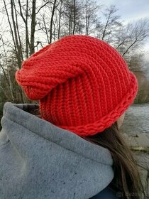Nová pletená čepice 2v1 (oranžová - cihlová)