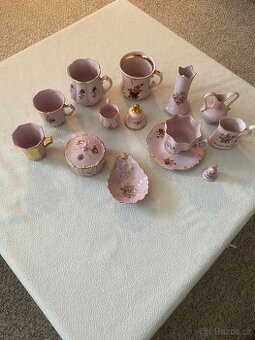 Růžový porcelán – starožitná dekorativní sada