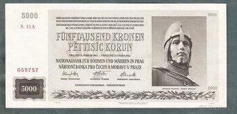 Staré bankovky 5000 korun 1944 NEPERFOROVANA, VZÁCNÁ