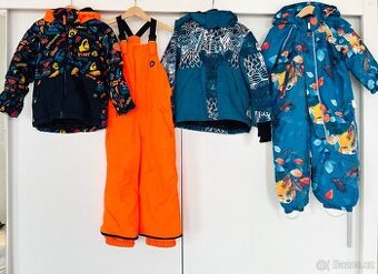 Zimní bundy, oteplováky a kombinéza, vel. 104, 110