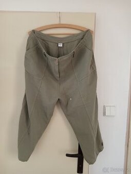 Dámské 3/4 kalhoty ze lnu, khaki, pas 96 cm