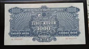 Vzácná 1000 K 1944 Neperforovaná