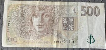 Prodám 500 korun českých 2009 série R40080115